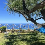 Giardino con ulivo secolare, tavolino e amaca vista mare – Villa Giardino degli Ulivi in Sicilia
